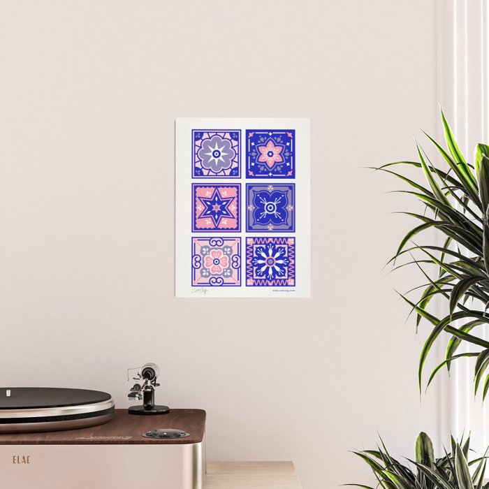 Talavera Mexican Tile - Pink & Periwinkle Palette Poster Gallery Image 2