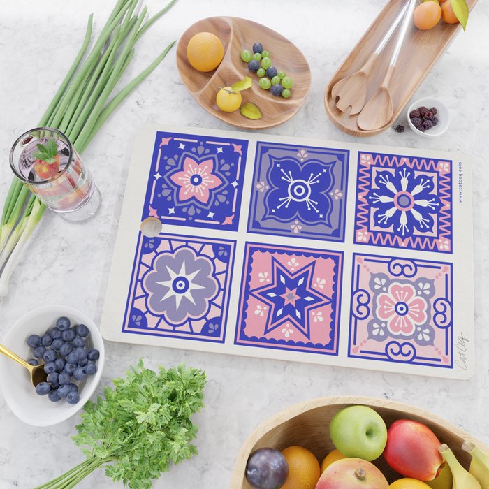 Talavera Mexican Tile - Pink & Periwinkle Palette Cutting Board Gallery Image 2