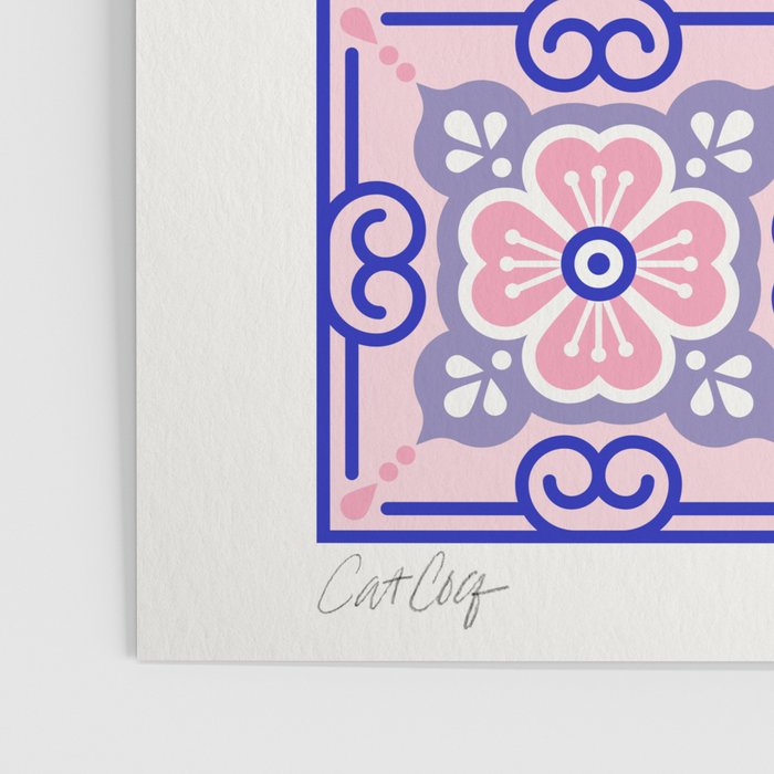 Talavera Mexican Tile - Pink & Periwinkle Palette Poster Gallery Image 3