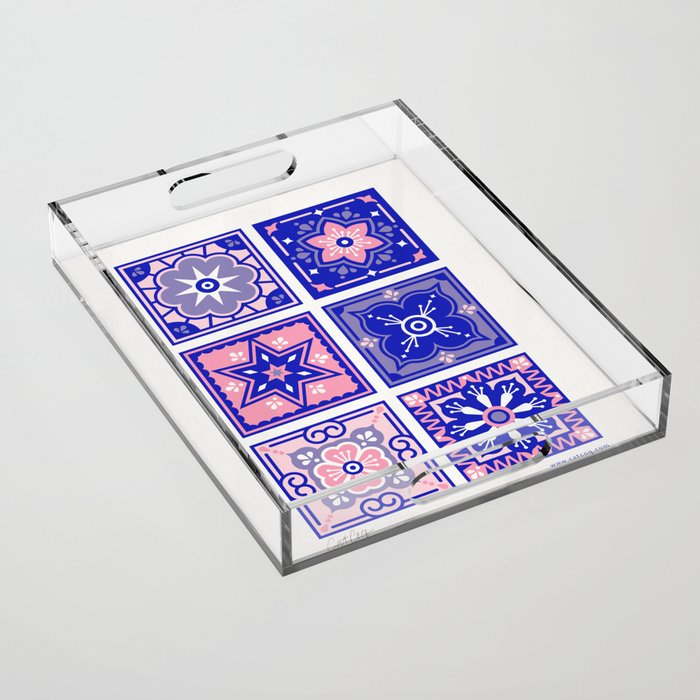 Talavera Mexican Tile - Pink & Periwinkle Palette Acrylic Tray Gallery Image 1