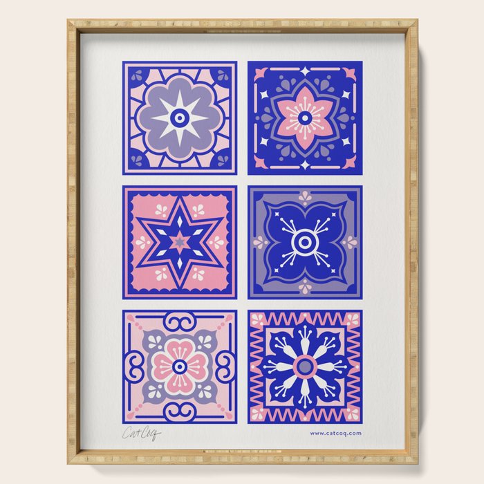 Talavera Mexican Tile - Pink & Periwinkle Palette Serving Tray Gallery Image 1