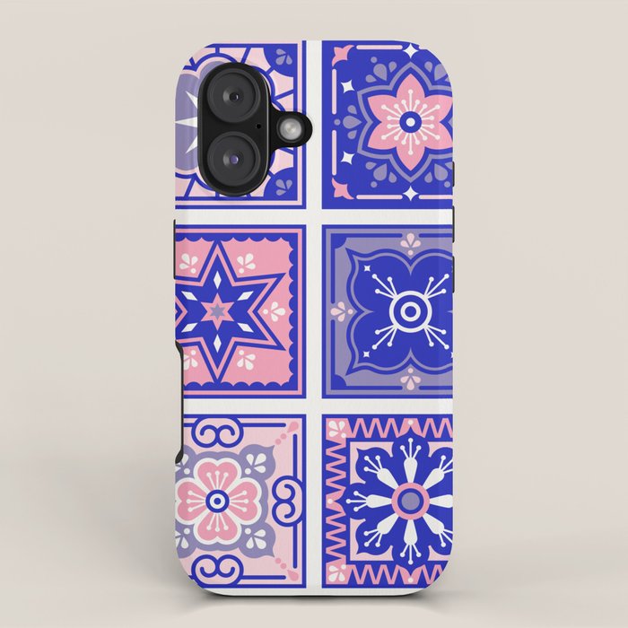 Talavera Mexican Tile - Pink & Periwinkle Palette iPhone Case Gallery Image 1