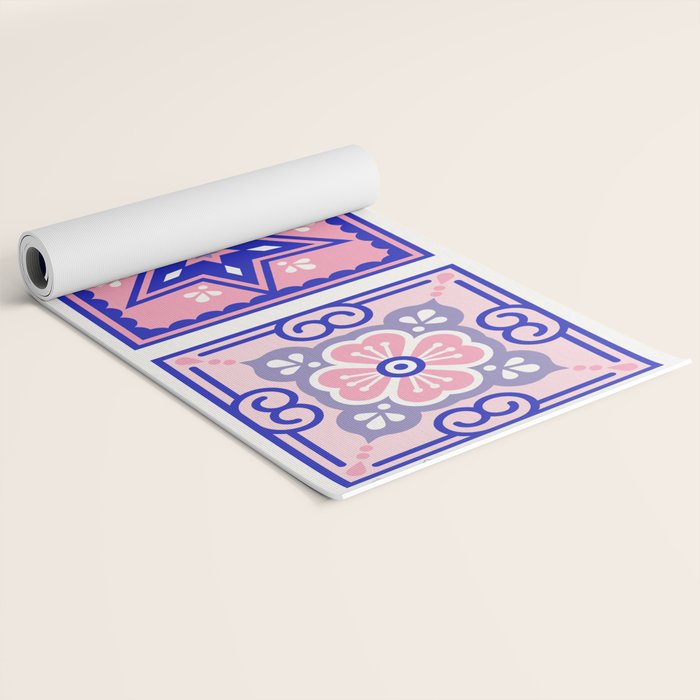 Talavera Mexican Tile - Pink & Periwinkle Palette Yoga Mat Gallery Image 2