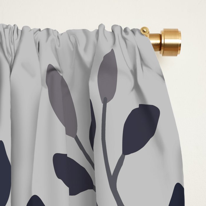 Modern, Boho, Floral Prints, Gray and White Window Curtain Gallery Image 2