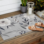 Modern, Boho, Floral Prints, Gray and White Outdoor Rug Gallery Image 2