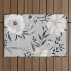 Modern, Boho, Floral Prints, Gray and White Outdoor Rug Gallery Image 1