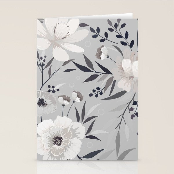 Modern, Boho, Floral Prints, Gray and White Stationery Card Gallery Image 2