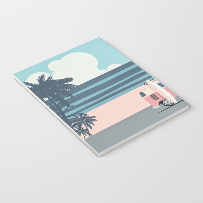 Surfer Graphic Beach Palm-Tree Camper-Van Art Notebook Gallery Image 3