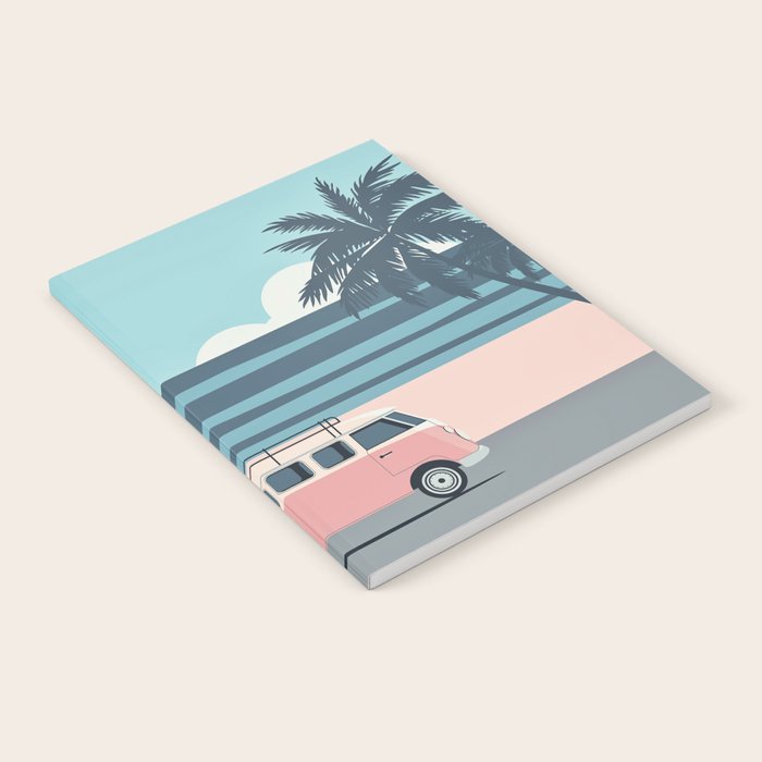 Surfer Graphic Beach Palm-Tree Camper-Van Art Notebook Gallery Image 2