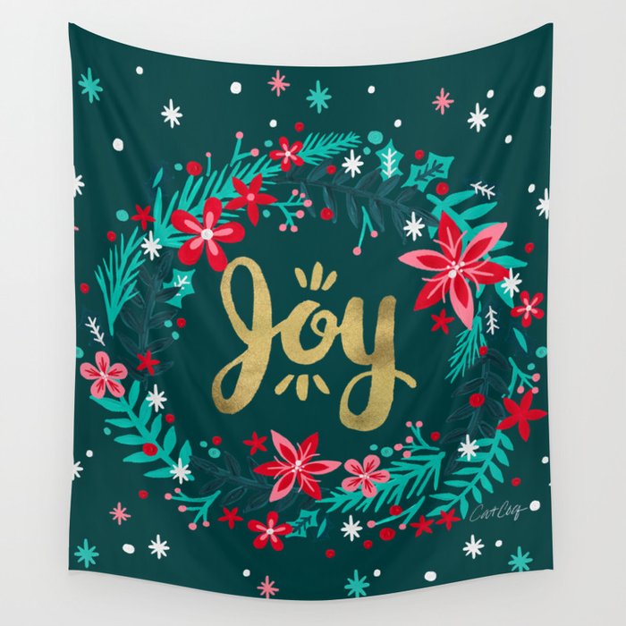Joy Wreath - Teal Wall Tapestry Gallery Image 4