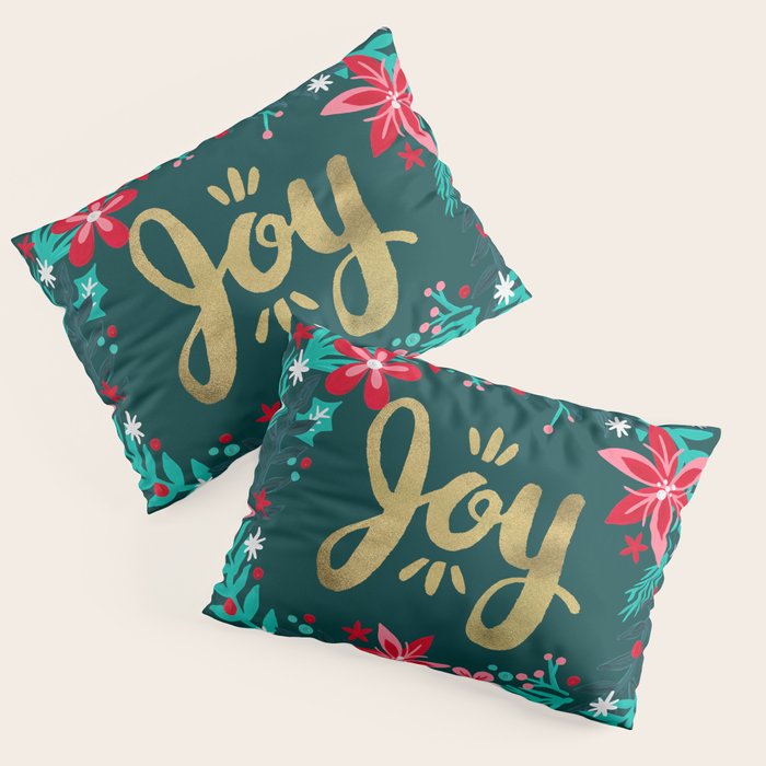 Joy Wreath - Teal Pillow Sham Gallery Image 3