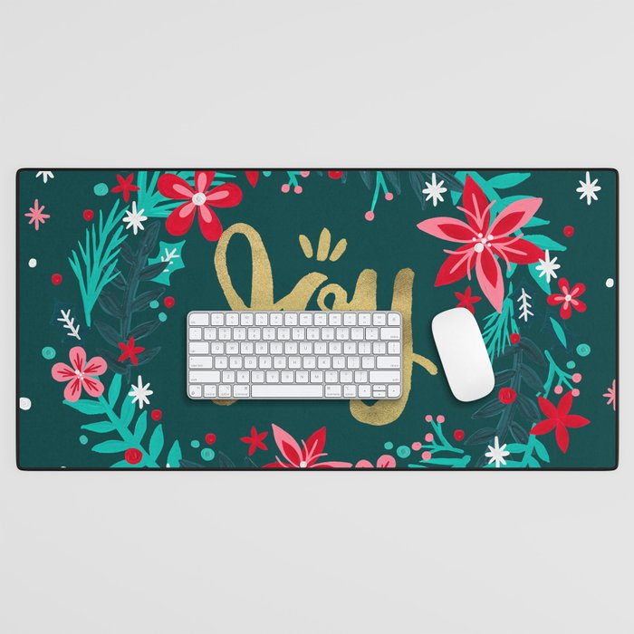 Joy Wreath - Teal Desk Mat Gallery Image 1