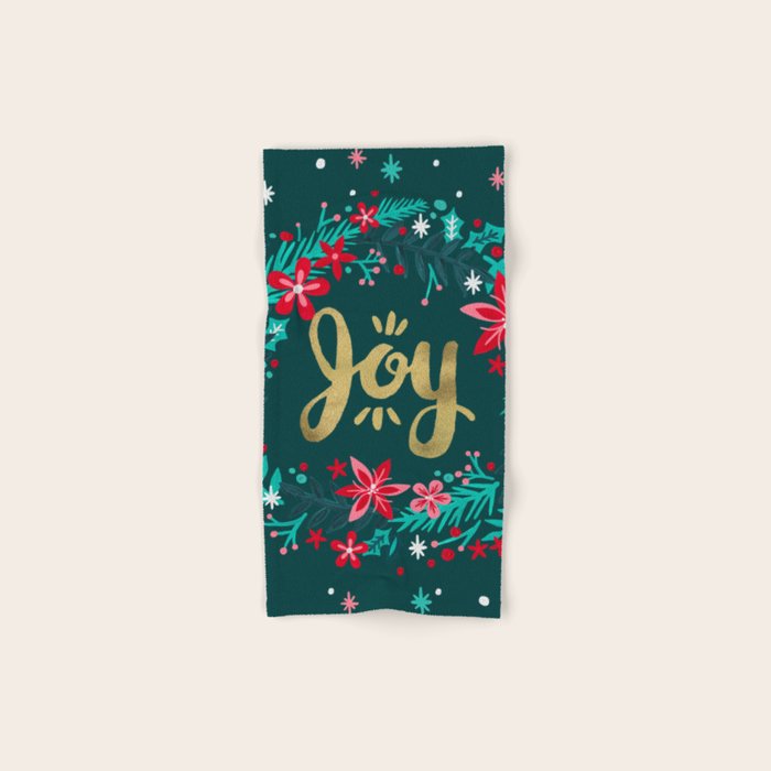 Joy Wreath - Teal Bath Towel Gallery Image 1