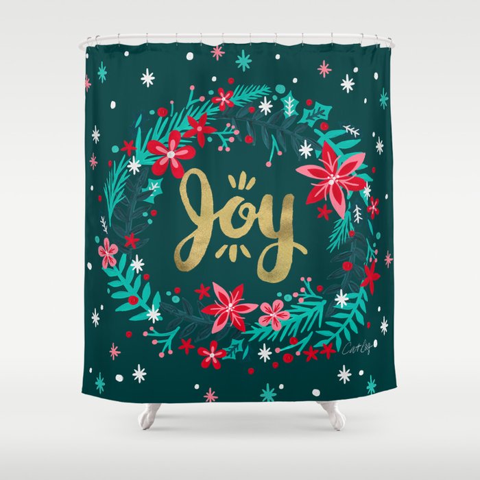 Joy Wreath - Teal Shower Curtain Gallery Image 1