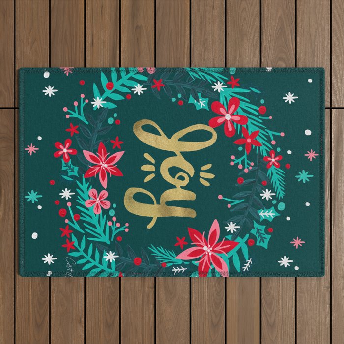 Joy Wreath - Teal Outdoor Rug Gallery Image 1