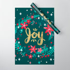 Joy Wreath - Teal Wrapping Paper Gallery Image 1