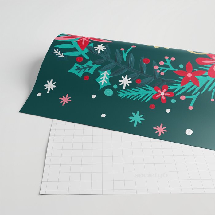 Joy Wreath - Teal Wrapping Paper Gallery Image 2