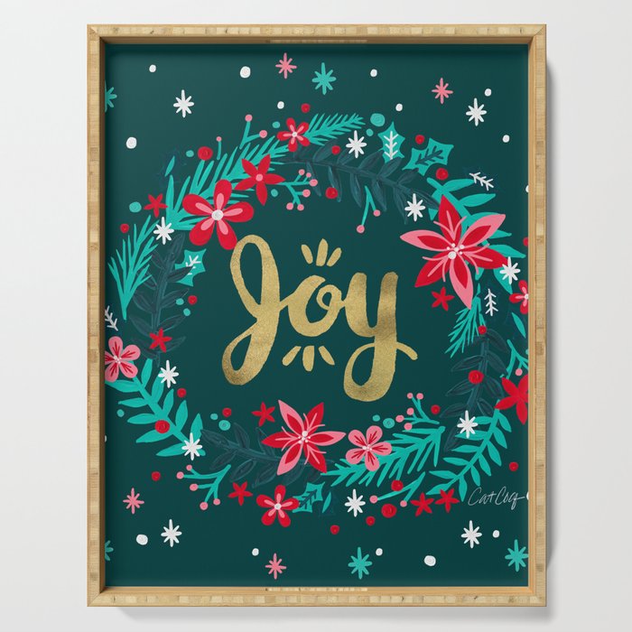 Joy Wreath - Teal Serving Tray Gallery Image 1