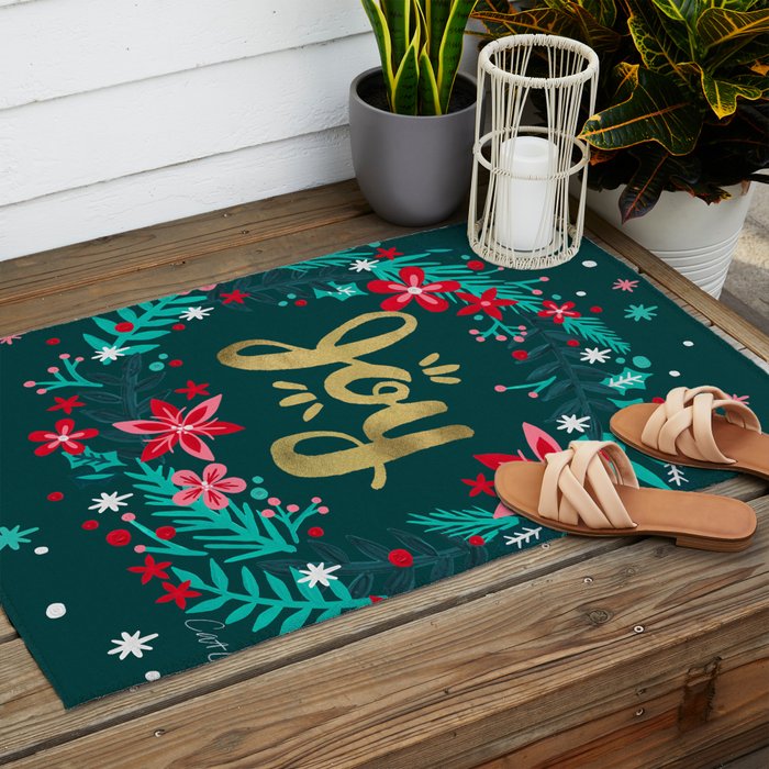 Joy Wreath - Teal Outdoor Rug Gallery Image 2