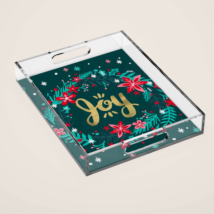 Joy Wreath - Teal Acrylic Tray Gallery Image 1
