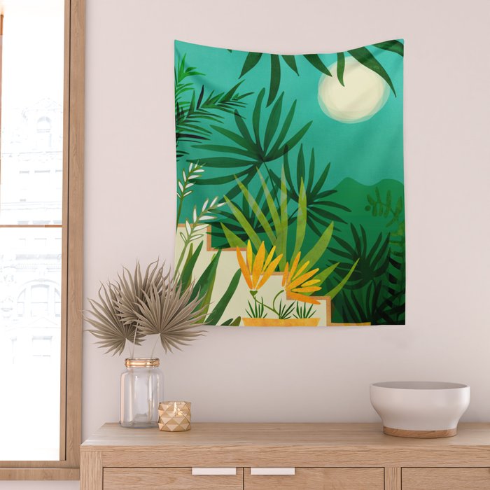 Exotic Garden Nightscape Tropics Wall Tapestry Gallery Image 2
