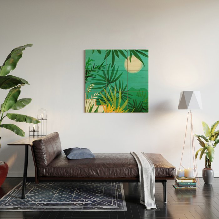Exotic Garden Nightscape Tropics Wood Wall Art Gallery Image 2