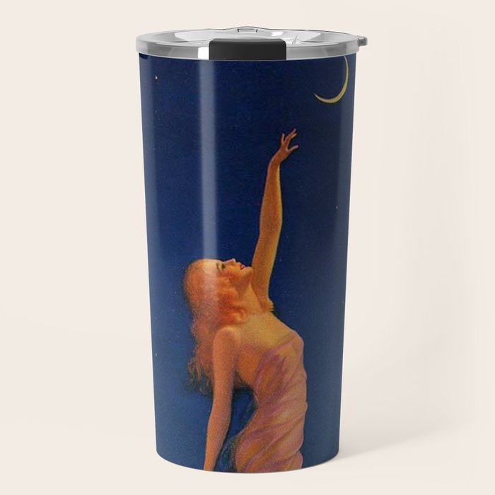 Reaching for the moon female portrait painting by Edward Mason Eggleston Travel Mug Gallery Image 1