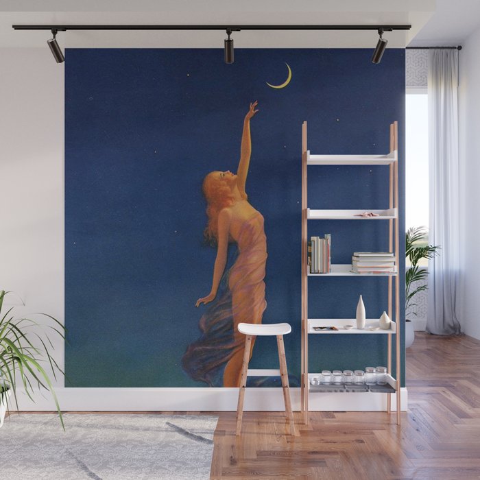 Reaching for the moon female portrait painting by Edward Mason Eggleston Wall Mural Gallery Image 1
