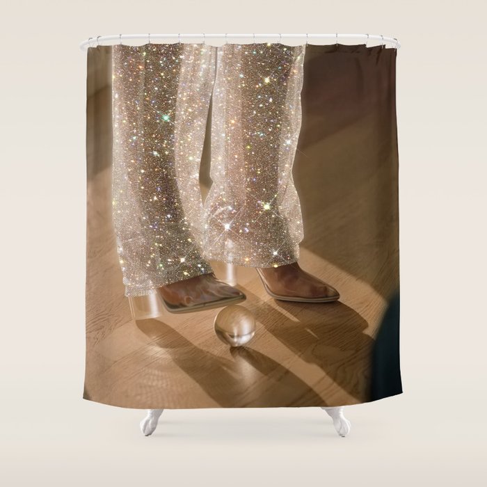 THE GAME - digital artwork by Yana Potter, 70s and 60s aesthetic , vintage feeling , disco vibes Shower Curtain Gallery Image 1