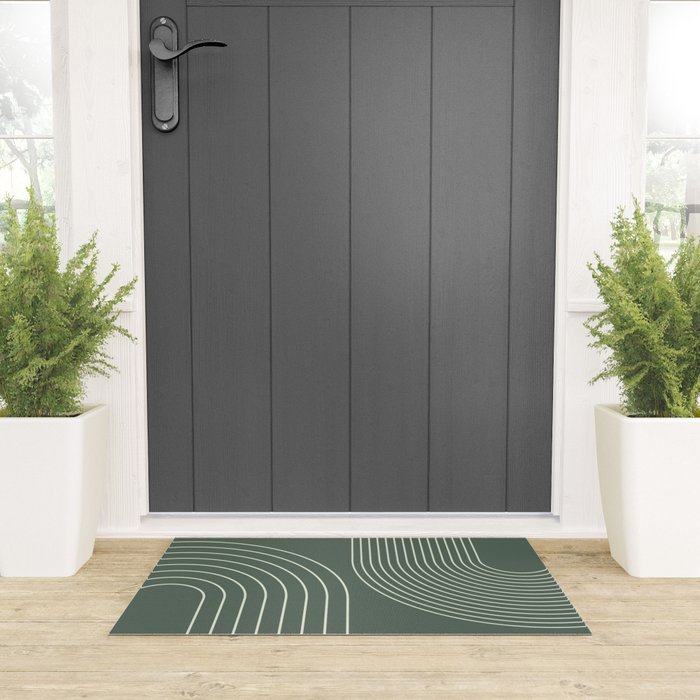 Geometric Lines in Sage Green 5 (Rainbow Abstraction) Welcome Mat Gallery Image 3