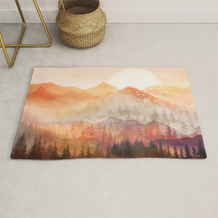 Forest Shrouded in Morning Mist Rug Gallery Image 1