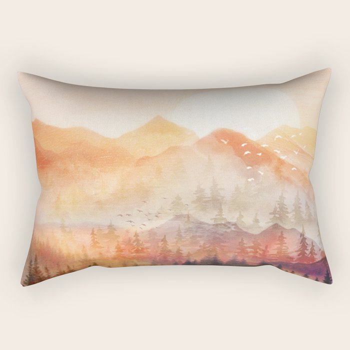 Forest Shrouded in Morning Mist Rectangular Pillow Gallery Image 1