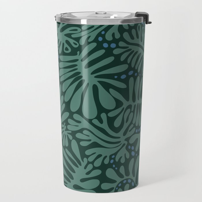 Minimalistic Matisse leaves dark sage green Travel Mug Gallery Image 2