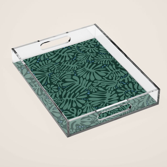 Minimalistic Matisse leaves dark sage green Acrylic Tray Gallery Image 1