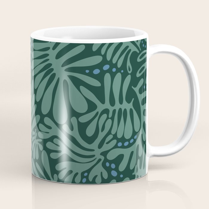 Minimalistic Matisse leaves dark sage green Coffee Mug Gallery Image 1