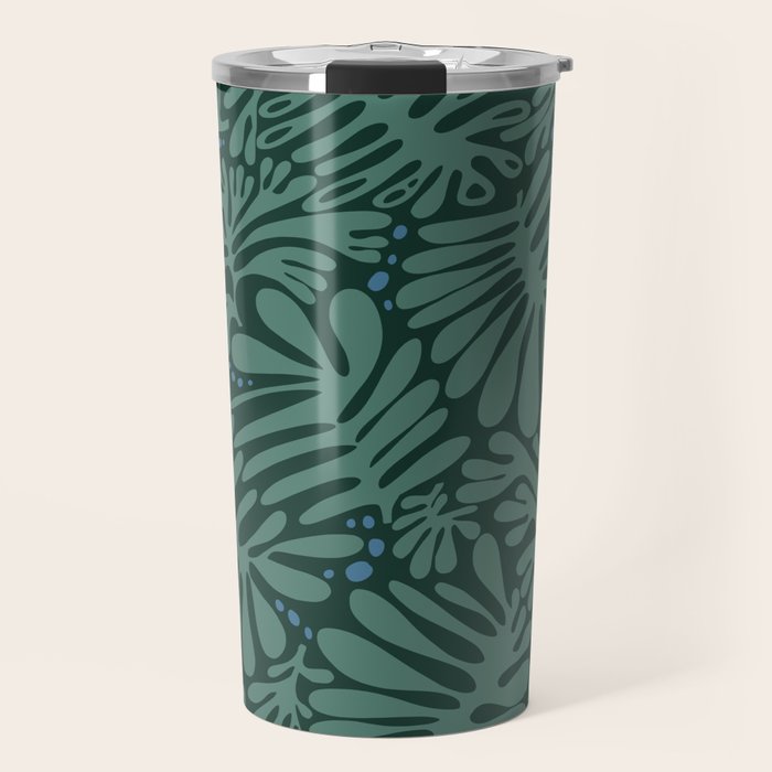 Minimalistic Matisse leaves dark sage green Travel Mug Gallery Image 1