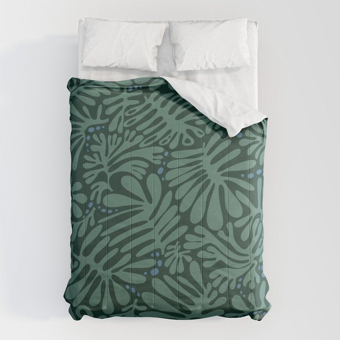 Minimalistic Matisse leaves dark sage green Comforter Gallery Image 6