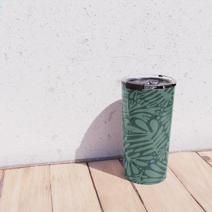 Minimalistic Matisse leaves dark sage green Travel Mug Gallery Image 4
