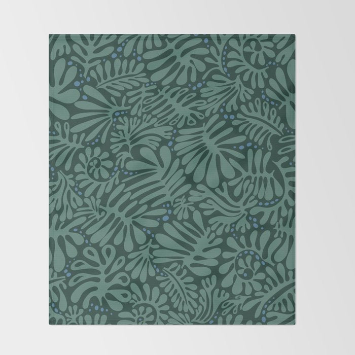 Minimalistic Matisse leaves dark sage green Throw Blanket Gallery Image 2