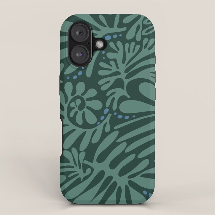 Minimalistic Matisse leaves dark sage green iPhone Case Gallery Image 1