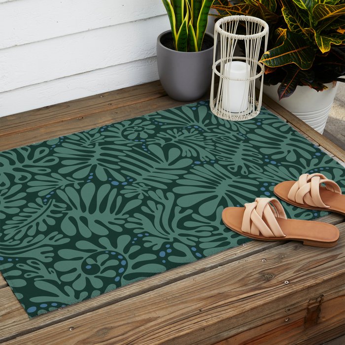Minimalistic Matisse leaves dark sage green Outdoor Rug Gallery Image 2