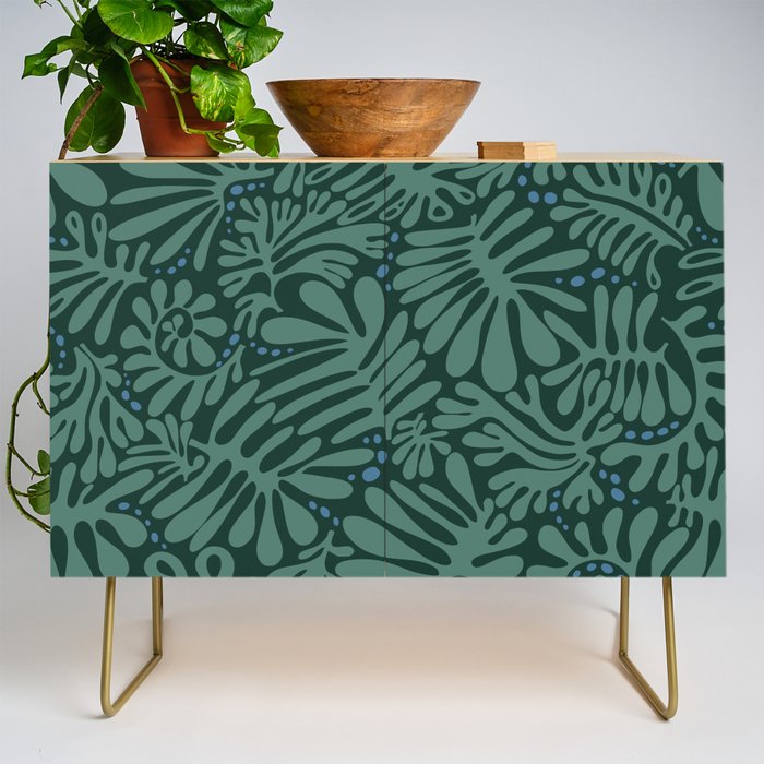 Minimalistic Matisse leaves dark sage green Credenza Gallery Image 1