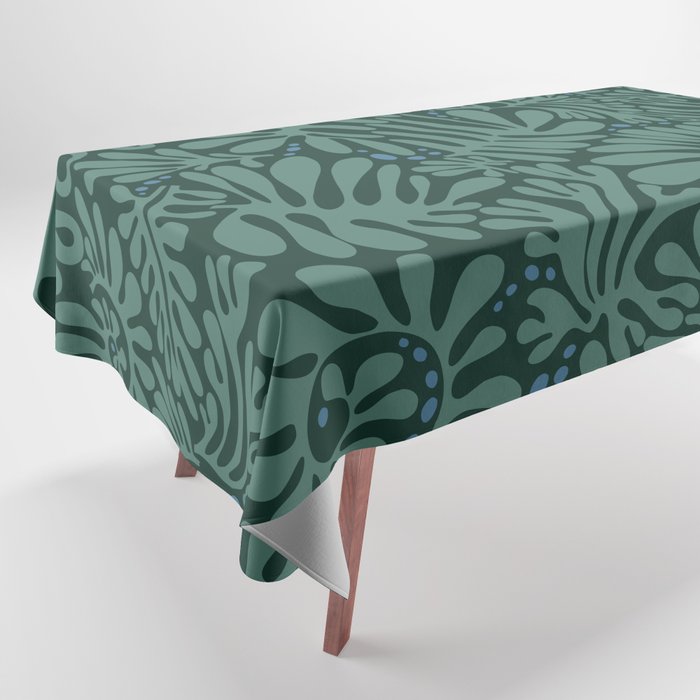 Minimalistic Matisse leaves dark sage green Tablecloth Gallery Image 1