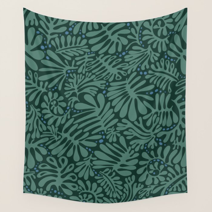 Minimalistic Matisse leaves dark sage green Wall Tapestry Gallery Image 1