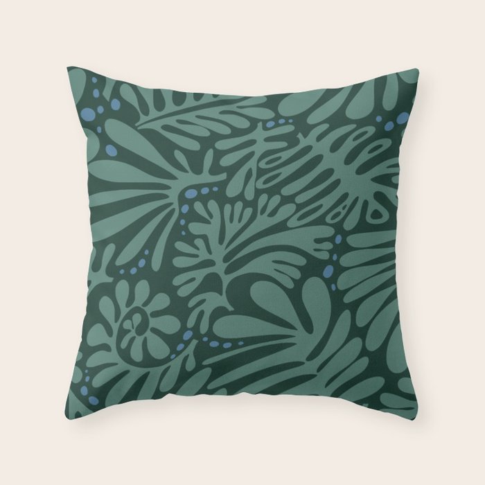 Minimalistic Matisse leaves dark sage green Throw Pillow Gallery Image 1