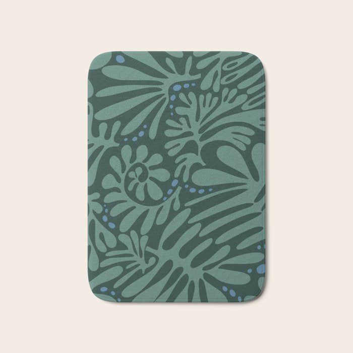 Minimalistic Matisse leaves dark sage green Bath Mat Gallery Image 1