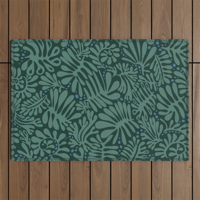 Minimalistic Matisse leaves dark sage green Outdoor Rug Gallery Image 1