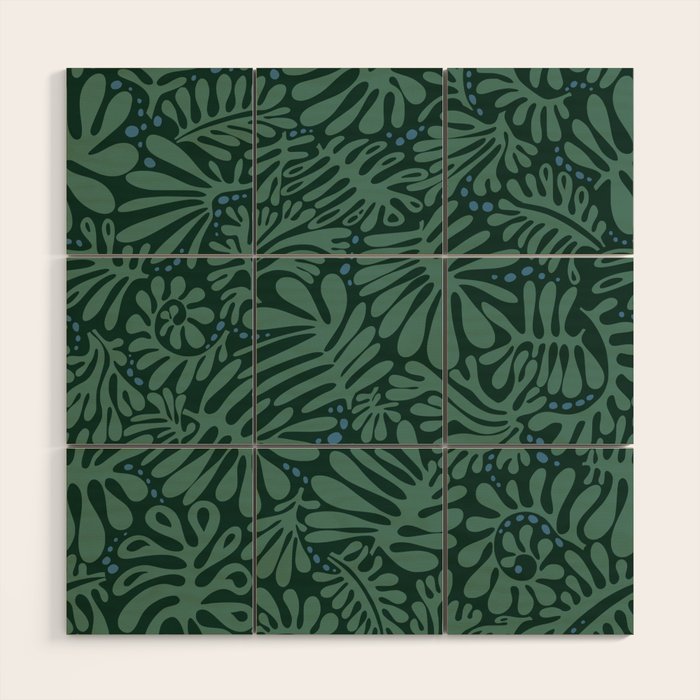 Minimalistic Matisse leaves dark sage green Wood Wall Art Gallery Image 1