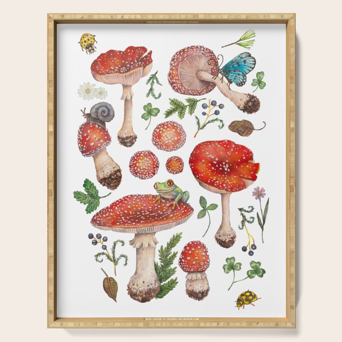 Lovely Red Mushrooms - Bluebg Serving Tray Gallery Image 1