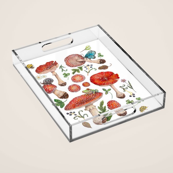 Lovely Red Mushrooms - Bluebg Acrylic Tray Gallery Image 1